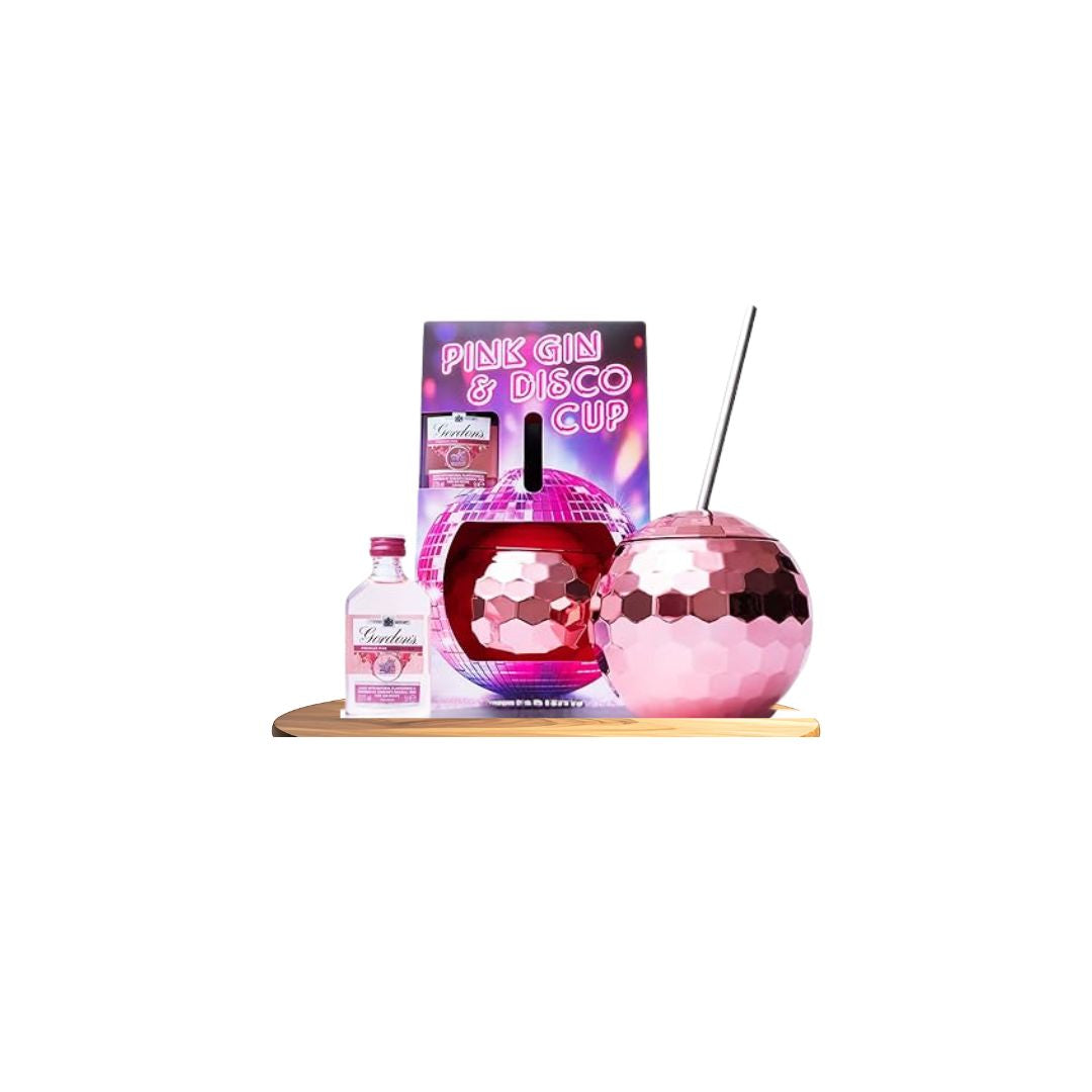Pink Gin with Disco Cup and Metal Straw