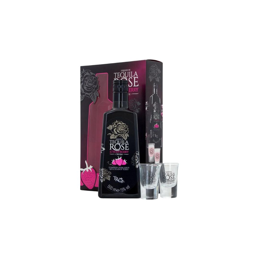 Tequila Rose Strawberry Cream Liqueur 2 Glass Gift Set
